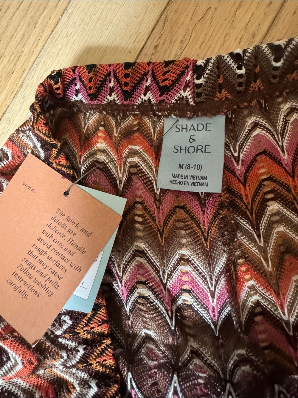 Shade & Shore Chevron Knit Wide-Leg Pants in Pink, Brown & Cream medium - Picture 4 of 9